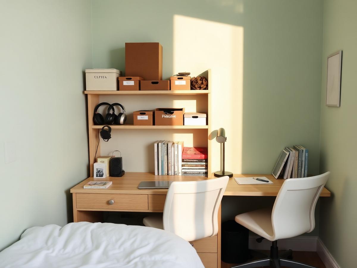 Organised teen bedroom with study systems designed for ADHD-friendly focus