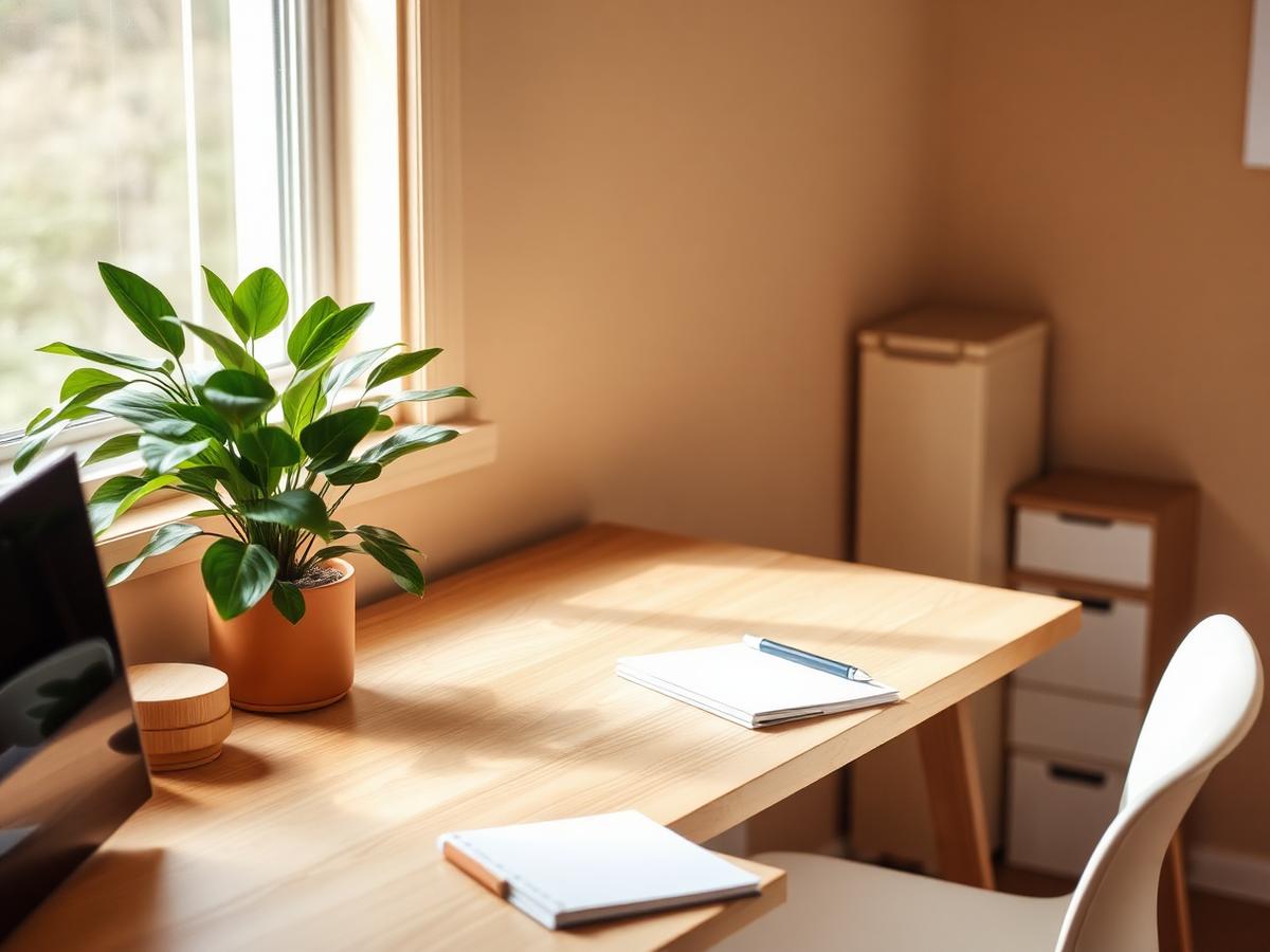 Calm home workspace organised for focus and reduced distractions